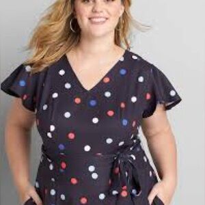 Lane Bryant Polka Dot Midi Dress - Black, Red, Blue, White